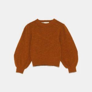 Zara rust/dark orange cropped puff sleeve sweater